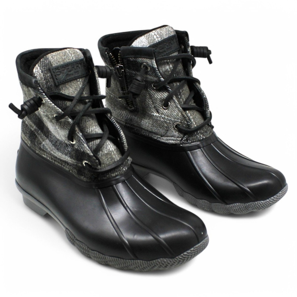 Sperry Women's Saltwater Plaid Wool Charcoal Duck boots (Size