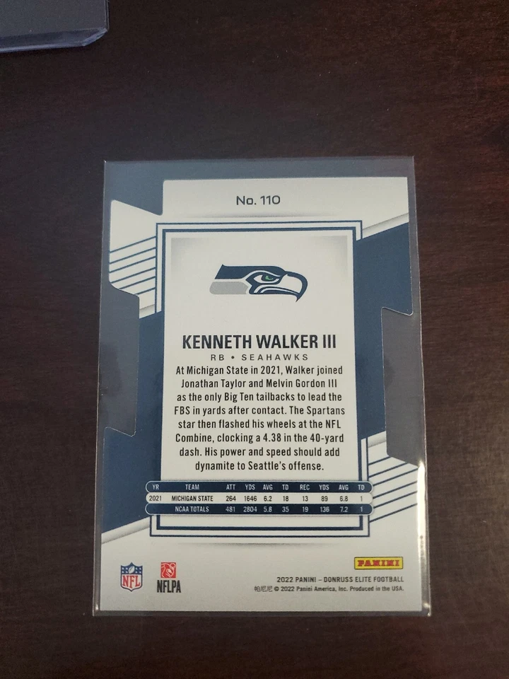 Kenneth Walker RC 2022  Donruss Elite #110 Blue Status Die-Cut /24 Seahawks - Image 4 of 4
