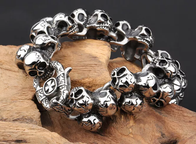 Heavy Stainless Steel Biker Skull Link Chain Gothic Men s High Quality Bracelet