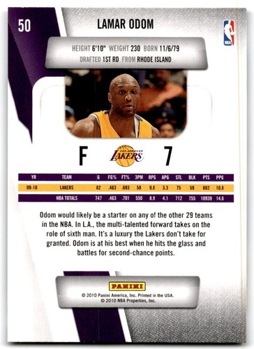 2010-11 Panini Prestige Lamar Odom A Basketball Cards #50 - Picture 2 of 2