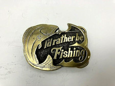 VIntage 1978 I  d Rather Be Fishing Trout Salmon Fisherman Belt Buckle 523 RARE