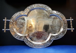 Antique Chinese export silver tray by Shing Fat, heavy 2223 grams!