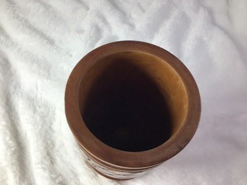 Wood Turned Flower Vase Candle Holder Hand Carved Tropical Boho Design - Picture 4 of 7