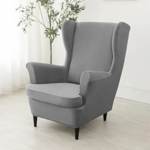 Velvet Wingback Chair Covers Wing Armchair Cover with Seat Cushion Slipcover - Picture 3 of 34