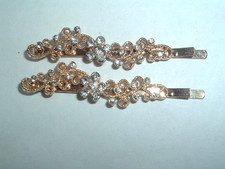 RHINESTONE FLOWER GOLD TONE METAL BOBBY PINS UP DO HAIR ACCESSORY