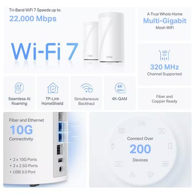 【Willim mil】TP-Link BE22000 Deco BE85 | BE22000 Tri-Band Whole Home Mesh WiFi 7 System | TP-Link
