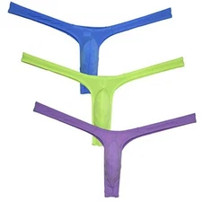 men ice silk bikini thong underwear sexy Large 3-pack (Blue,fruit Green,purple)