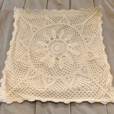 Vintage Crochet Country Throw Pillow Cover Square Handmade 16” X 16” Cottage