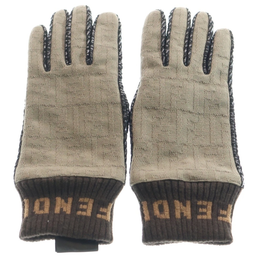FENDI Total Zucca Pattern Canvas Switching Wool Gloves Black brown FXY081 Used 5