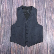 Gray Pinstripe Vest Mens Medium Formal Suit Waistcoat 5-Button Adjustable Back
