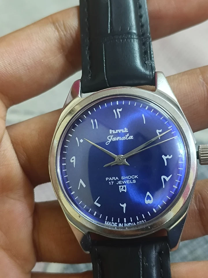Reloj Pulsera Hombre Vintage HMT Janata Azul 17 Joyas Mecánico Cuerda Manual - Imagen 2 de 4