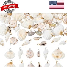 72pcs 12 Styles Natural Shell Pendants White Scallop Spiral Cowrie Shell Pend...