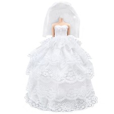 Doll Wedding Dress 11.5 Inch Handmade Princess Gown Veil White Evening Party