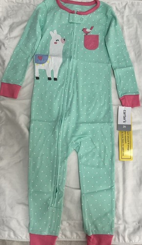 Nuovo! Pigiama Carter's 2 Teal & Pink Lama Pjs nuovo con etichette $20 2 T - Foto 3 di 4
