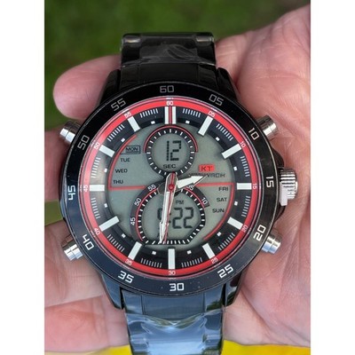KT KAT-WACH Men's Analog-Digital Watch Black Stainless Steel - New in Box