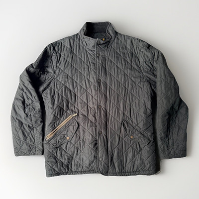 Barbour Men's black Quilted Jacket L 44'' Stand-Up Collar Snap Zip Pockets