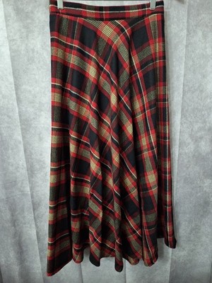 Vtg Susan Bristol Tartan Plaid Wool Midi Skirt Sz 10 Made In USA 90s Academia