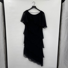 Vintage 80s Cattiva New York Black Midi Dress 8 Sheer Ruffle Tiered Asymmetrical