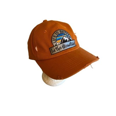 Life is Better in the Mountains Orange Distressed Hat Cap Adjustable