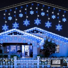 Christmas Snowflake Lights Outdoor 8.2 FT 144 LED Icicle with 12 Drops,8 Modes