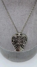 Camco Locket Angel Wing Christian Silvertone Beautiful Unique 24" Chain Necklace