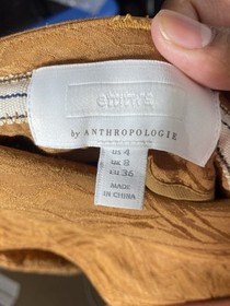 Anthropologie ett:twa Aubade Jacquard Caramel High Rise Tie Waist Crop Pant SZ 4