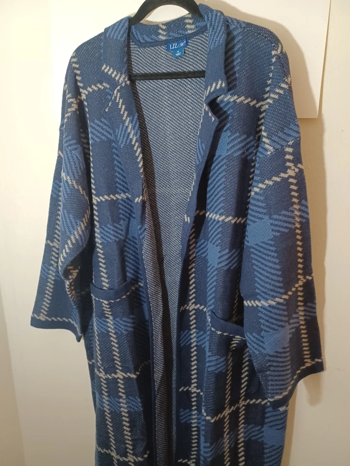Cárdigan Liz And Me Largo Abrigo Frente Abierto Cuadros Nuevo Sin Etiquetas Talla 3X Foto 4 de 4