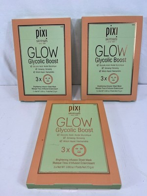 Pixi GLOW Glycolic Boost Brightening Infusion Sheet Mask Lot of 3 w/ 3 Sheets Ea