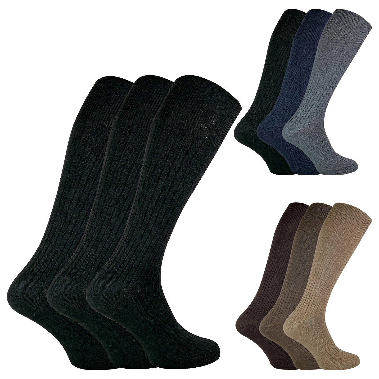 Sock Snob - 3 Pairs Mens Long Knee High Length 100% Cotton Socks