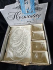 Set Of 4 Vintage Snack Sip & Smoke Federal Glass Trays And Cups In Box Complete