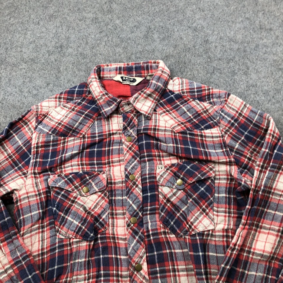 Salt Valley Western Shirt Mens Medium Red Blue Plaid Snap Front Flannel - Image 4 of 4
