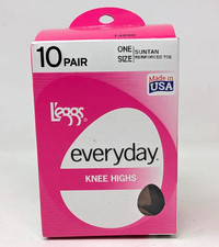 L'eggs Everyday Knee Highs One Size 10 Pair Suntan Reinforced Toe Pantyhose