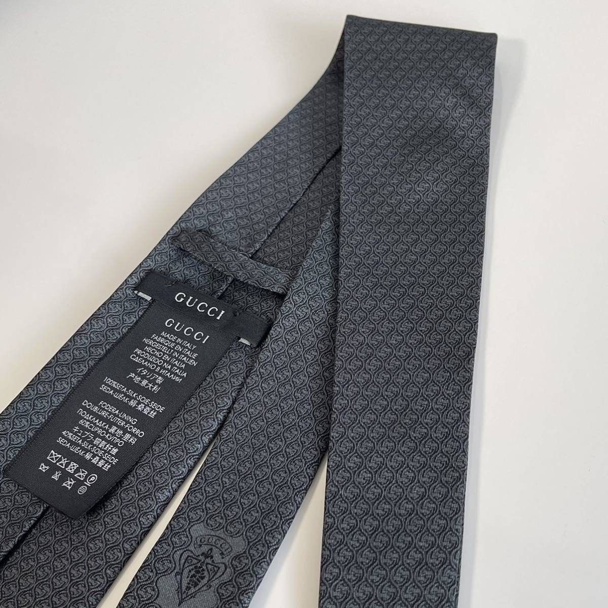 GUCCI Black Gray Interlocking GG Pattern Tie - image 8