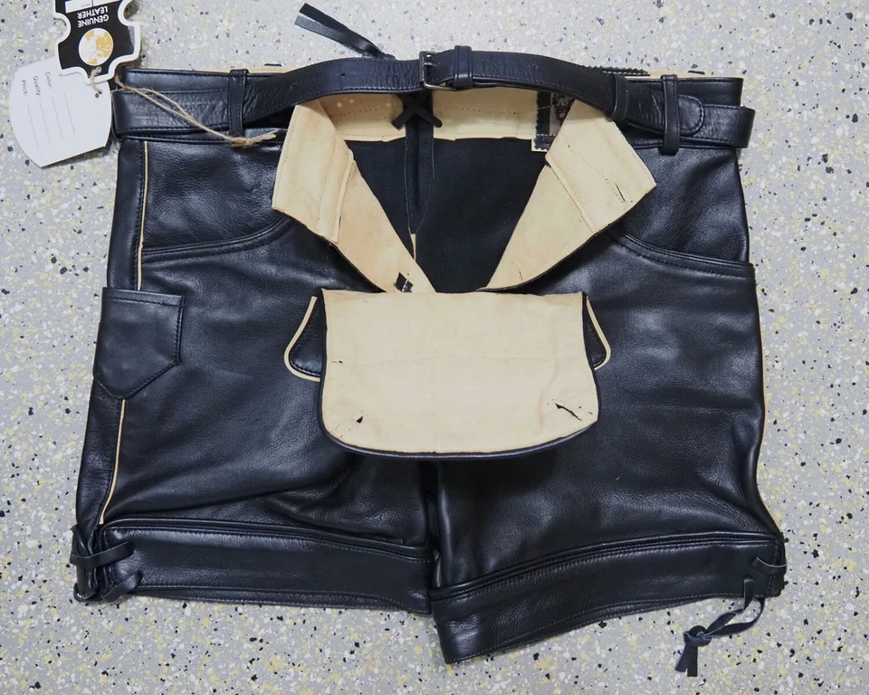 kurze Glattleder Büffelleder Hose Pfadfinder von 44 bis 64 mit Latz Vintage - Bild 4 von 4