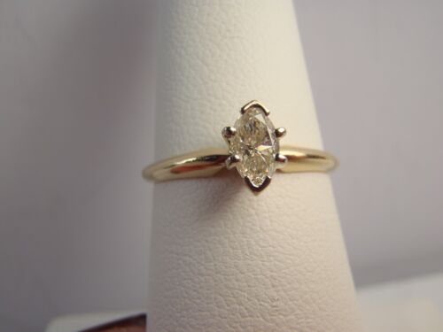 Solid 14K Yellow Gold .34 CT. Marquise Diamond Solitaire Engagement Ring 5 3/4 - Picture 15 of 24