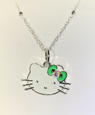 Silver Hello Kitty Crystal Clear CZ Charm Pendant On A Silver Necklace Chain 