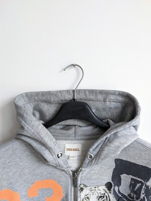 Diesel zip hoodie big logo gray y2k printed big logo | eBay