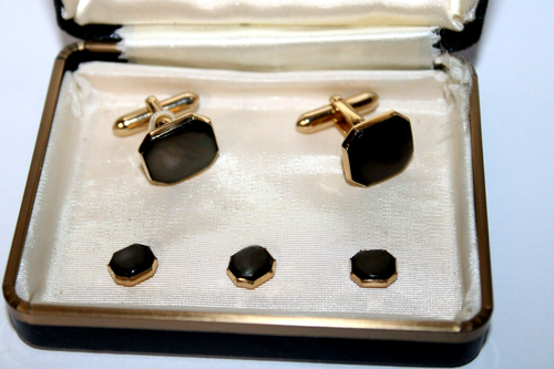 Gemello smoking formale vintage Swank MCM tono oro e set di bottoni mop perla - Foto 5 di 8
