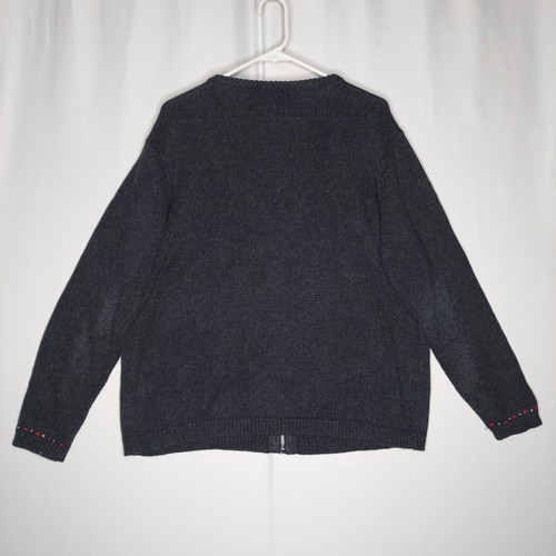 Crazy Horse Holiday Cardigan Women 1X Gray Zipper Embroidered Sequin Winter - Picture 2 of 6
