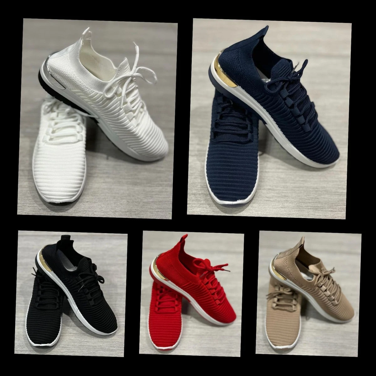 Womens Ladies Slip On Soft Knitted Rib Sock Trainers Sneakers With