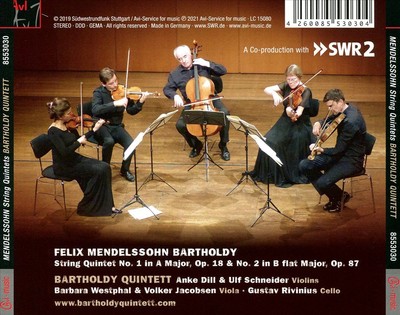 BARTHOLDY QUINTETT MENDELSSOHN: STRING QUINTETS NEW CD