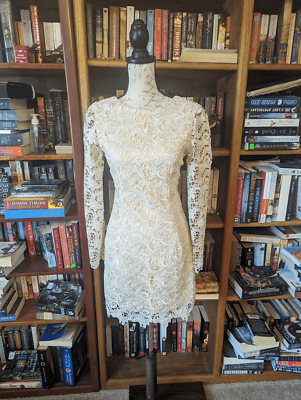 Dress the population Clara ivory lace embroidered long sleeve mini dress xs  euc | eBay