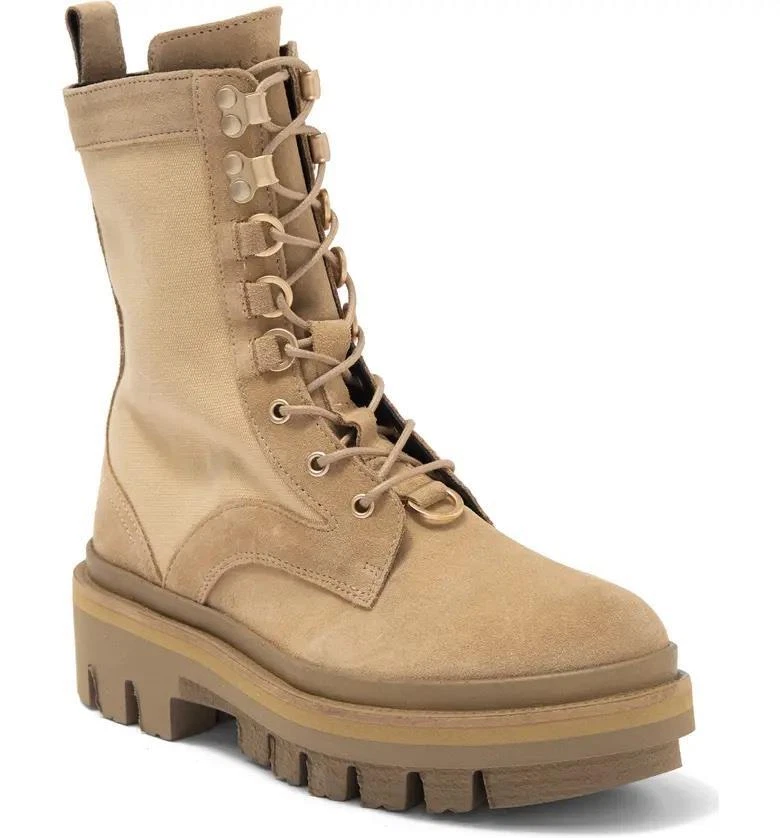 425 ALLSAINTS Beth Suede Canvas Combat Boot in Sand Size 10