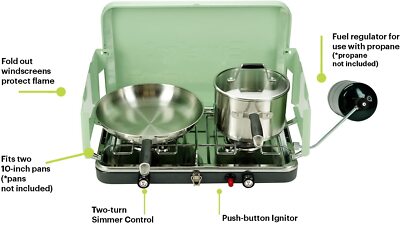 Eureka! Ignite Portable 2-Burner Propane Camping Stove 10'' or 12'' Burner Spacing