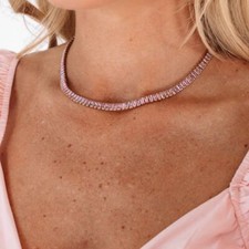 NIP Candybar Rhinestone Necklace Pink Gold Tone