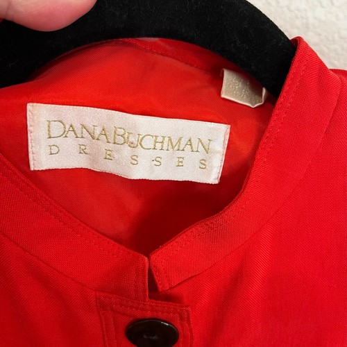 Vintage Dana Buchman Red 100% Silk Short Sleeve Button Up Dress Womens Size 4 - Picture 9 of 11