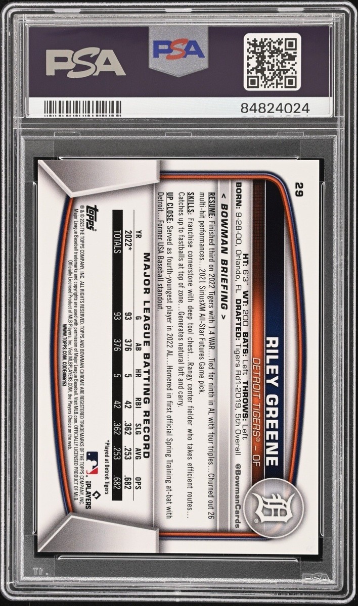Riley Greene 2023 Bowman Chrome Sapphire Yellow Image Variation SP