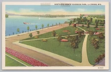 Linen~Air View Riverside Park La Crosse Wisconsin~Vintage Postcard