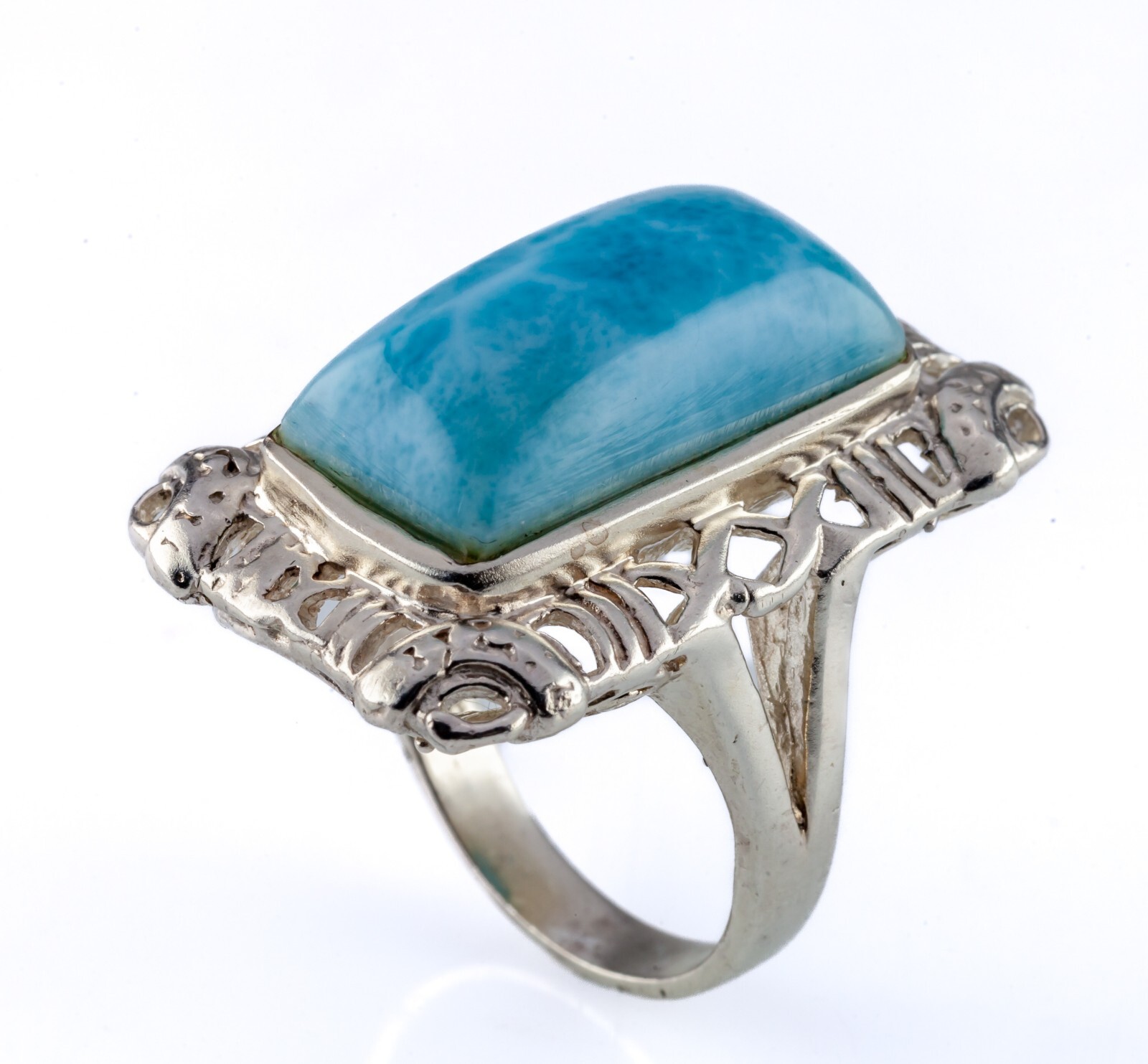 Stunning Rectangular Larimar Sterling Ring SZ 8.75 - image 5