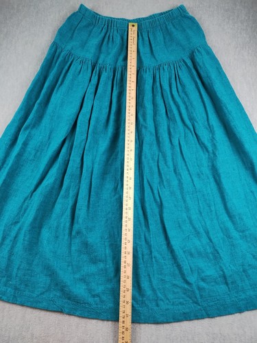 Vintage Eileen Fisher Skirt USA Made Women Teal Aztec Elastic Waist Linen Rayon - Picture 15 of 18